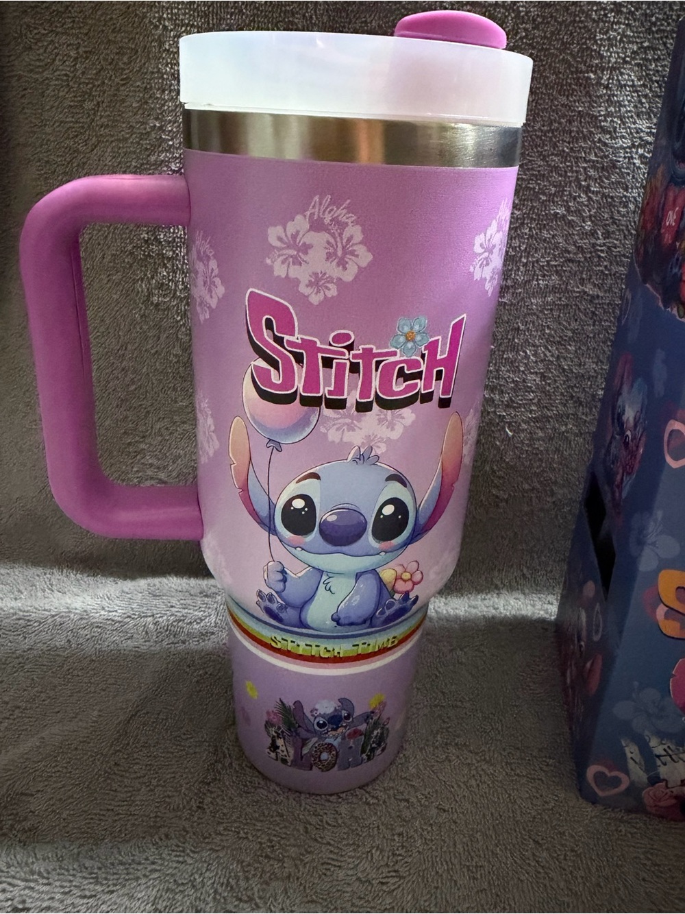 Stanley Lavender and Pink Stitch Travel Mug with Handle - Picture 2 of 2